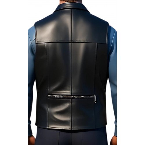 Gilet cuir type reporteur homme en vachette lisse noir modèle Pirate