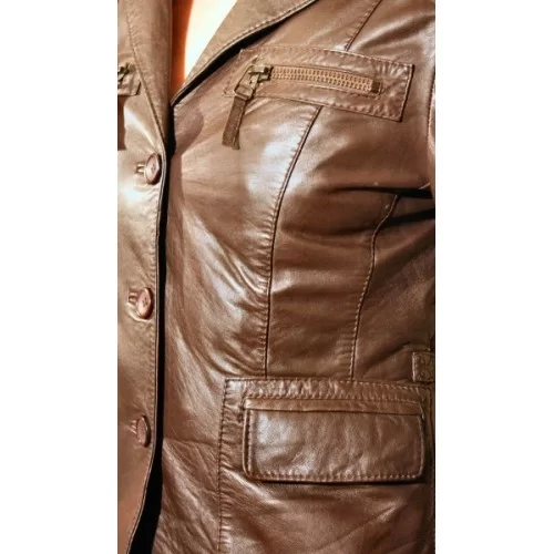 Veste en cuir d'agneau marron modèle Dora