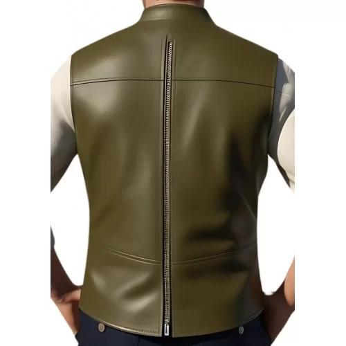 Gilet cuir type reporteur homme en veau lisse kaki modèle Mondo