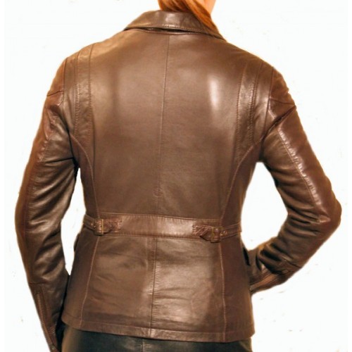 Veste en cuir d'agneau marron modèle Dora