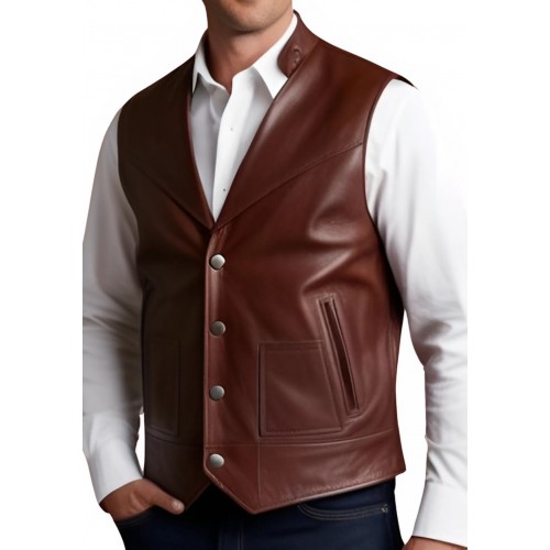 Gilet cuir homme en agneau marron tout cuir modèle Pirazzi