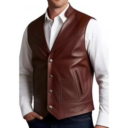 Gilet cuir homme en agneau marron tout cuir modèle Pirazzi