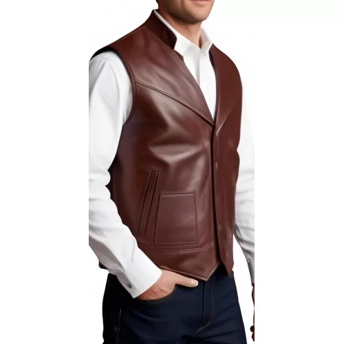 Gilet cuir homme en agneau marron tout cuir modèle Pirazzi