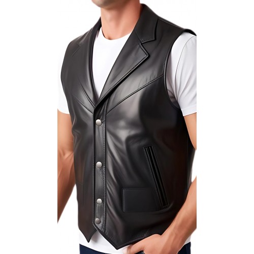 Gilet cuir homme en agneau noir tout cuir modèle Hirina