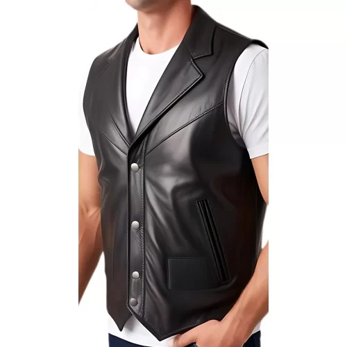 Gilet cuir homme en agneau noir tout cuir modèle Hirina