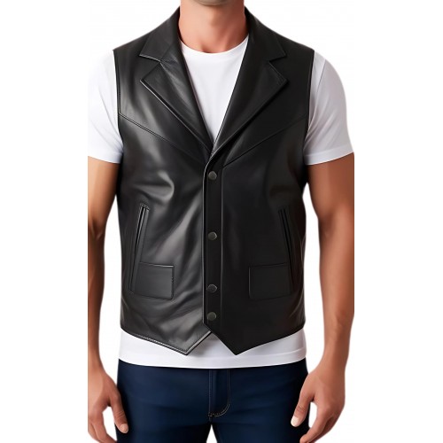 Gilet cuir homme en agneau noir tout cuir modèle Hirina
