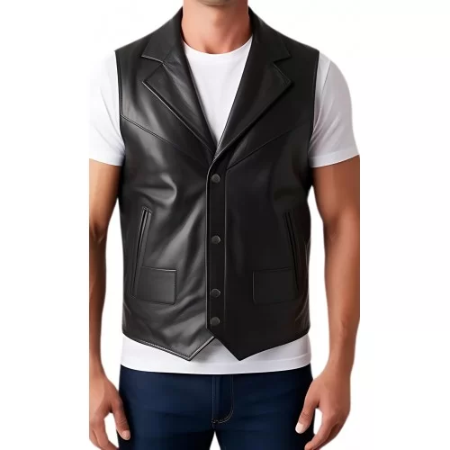 Gilet cuir homme en agneau noir tout cuir modèle Hirina