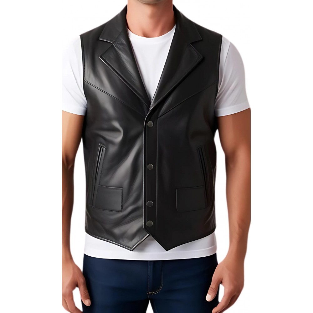 Gilet cuir homme en agneau noir tout cuir modèle Hirina