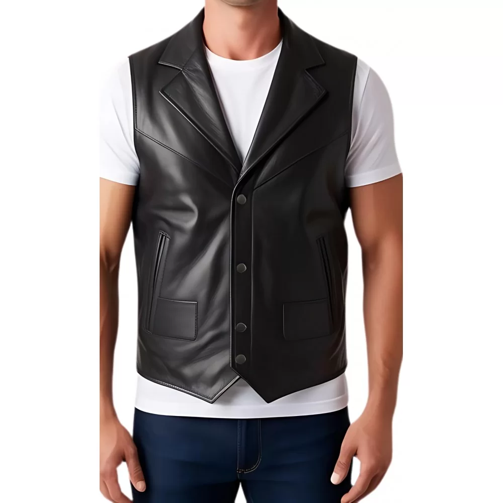 Gilet cuir homme en agneau noir tout cuir modèle Hirina