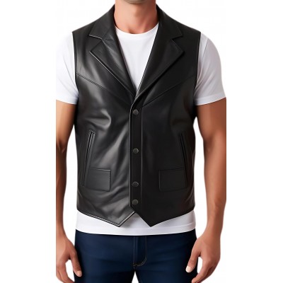 Gilet cuir homme en agneau noir tout cuir modèle Hirina