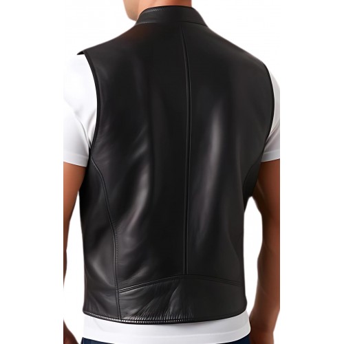 Gilet cuir homme en agneau noir tout cuir modèle Hirina