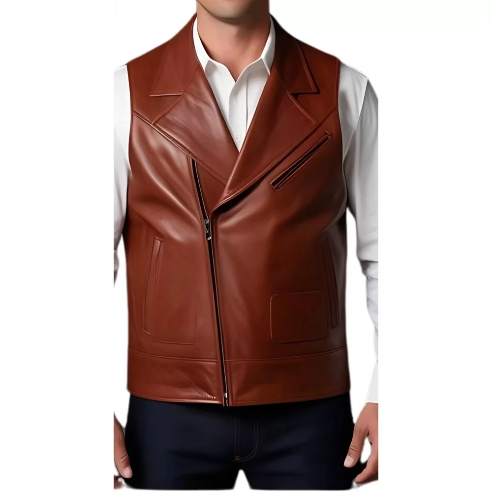 Gilet cuir homme en agneau marron tout cuir modèle Gourra