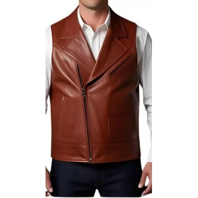 Gilet cuir homme en agneau marron tout cuir modèle Gourra