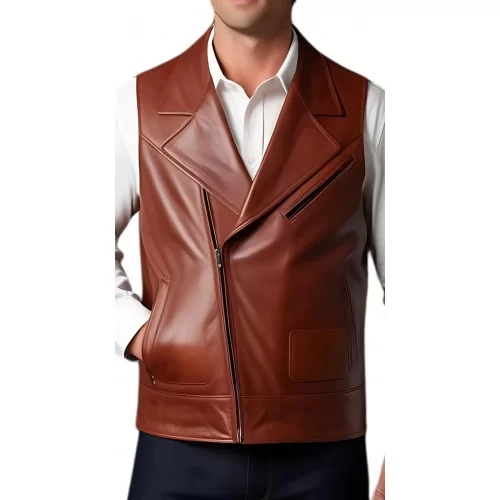 Gilet cuir homme en agneau marron tout cuir modèle Gourra