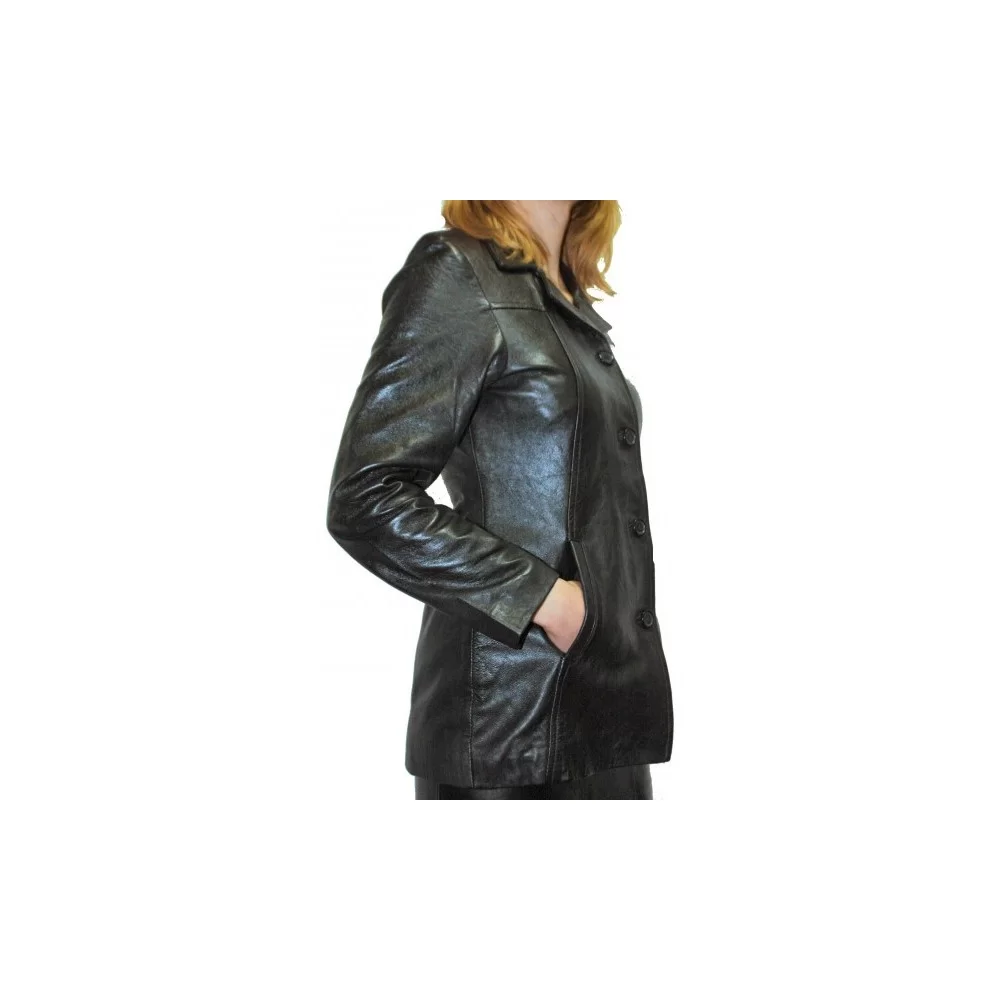Veste en cuir d'agneau noir modèle Celia