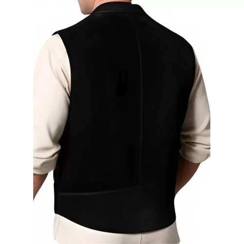 Gilet cuir long homme en agneau noir et dos agneau velours noir modèle Oracle