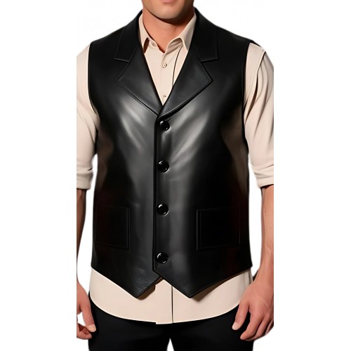 Gilet cuir homme en agneau noir tout cuir modèle Armanile