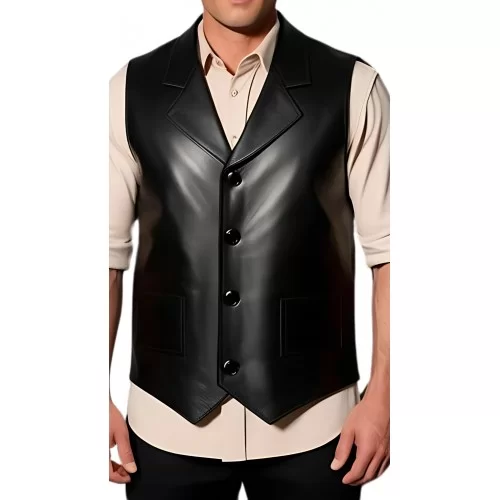 Gilet cuir homme en agneau noir tout cuir modèle Armanile