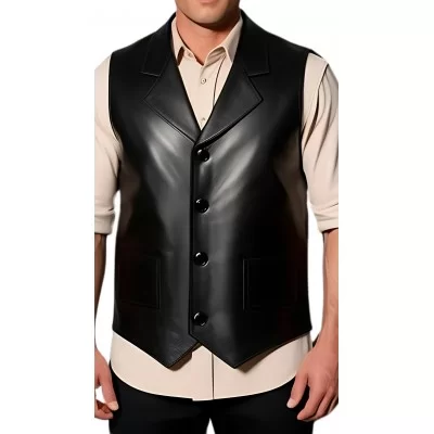 Gilet cuir homme en agneau noir tout cuir modèle Armanile