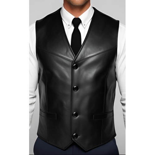 Gilet cuir homme en agneau noir tout cuir modèle Terry