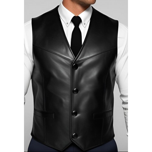 Gilet cuir homme en agneau noir tout cuir modèle Terry
