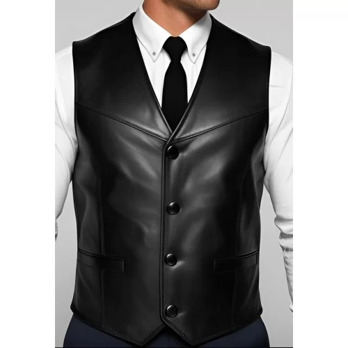Gilet cuir homme en agneau noir tout cuir modèle Terry