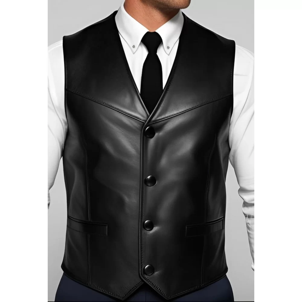 Gilet cuir homme en agneau noir tout cuir modèle Terry