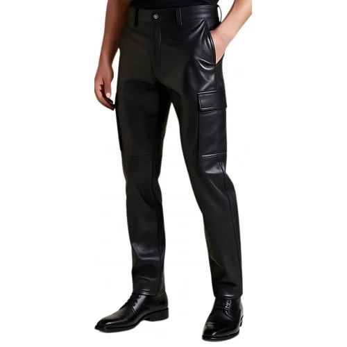 Pantalon cargo cuir homme cuir agneau noir poches côtés modèle Prizza