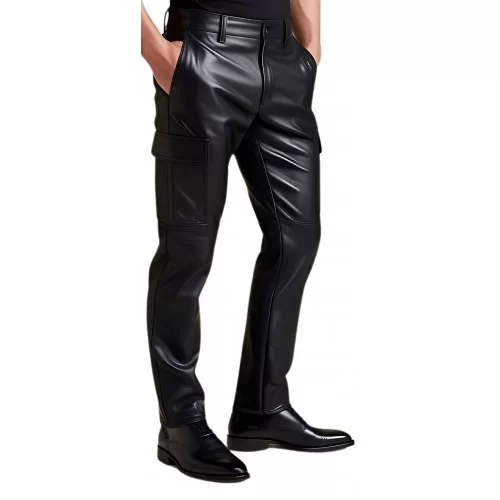 Pantalon cargo cuir homme cuir agneau noir poches côtés modèle Prizza