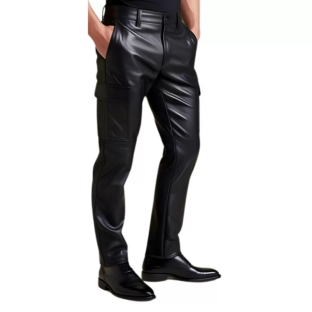 Pantalon cargo cuir homme cuir agneau noir poches côtés modèle Prizza