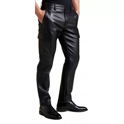 Pantalon cargo cuir homme cuir agneau noir poches côtés modèle Prizza