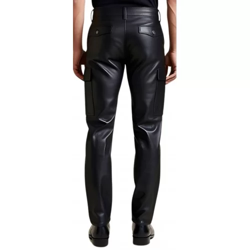 Pantalon cargo cuir homme cuir agneau noir poches côtés modèle Prizza