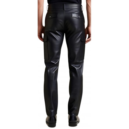 Pantalon cargo cuir homme cuir agneau noir poches côtés modèle Prizza
