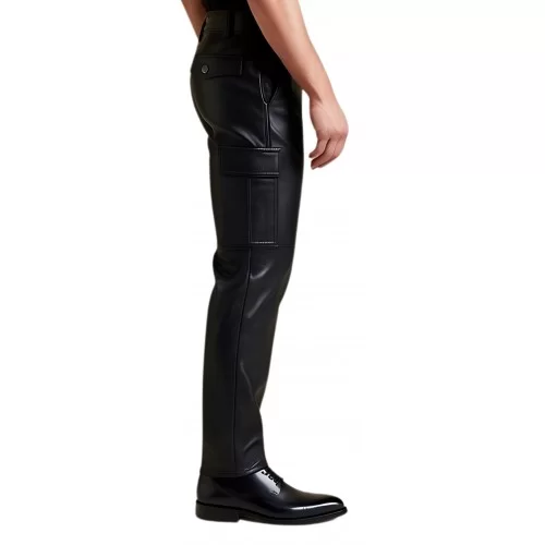 Pantalon cargo cuir homme cuir agneau noir poches côtés modèle Prizza