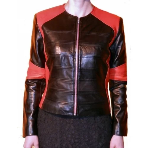 Blouson cuir femme bicolore agneaux plongé rouge et noir modèle Janic