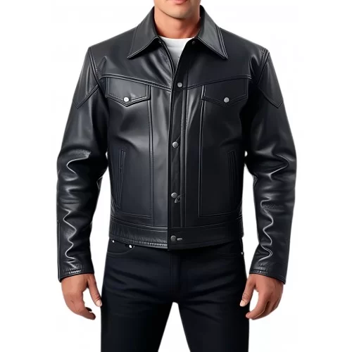 Blouson type western en agneau noir modèle Coubali