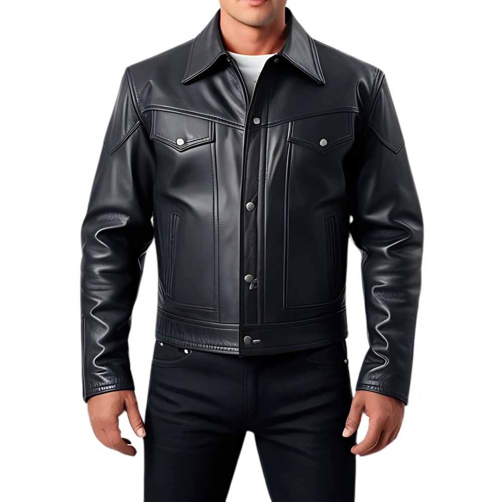 Blouson type western en agneau noir modèle Coubali