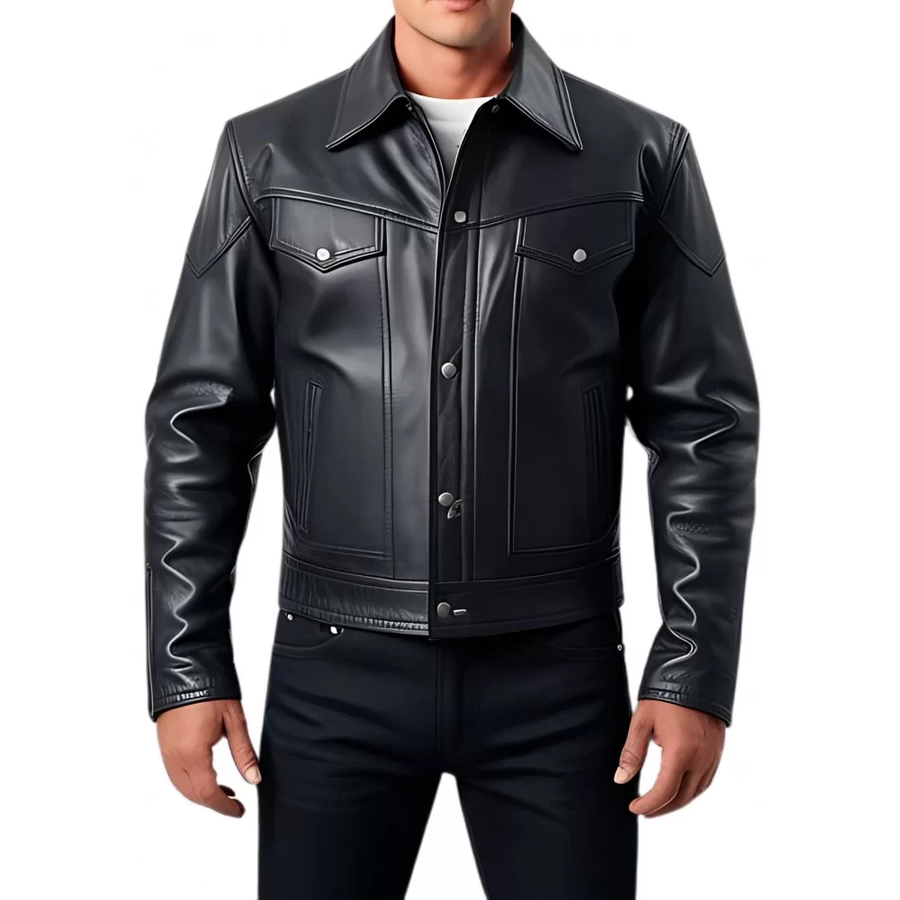 Blouson type western en agneau noir modèle Coubali