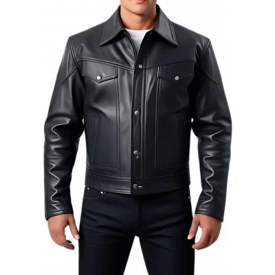 Blouson type western en agneau noir modèle Coubali