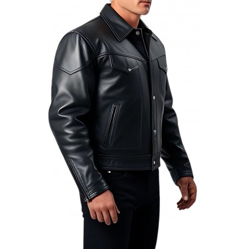 Blouson type western en agneau noir modèle Coubali