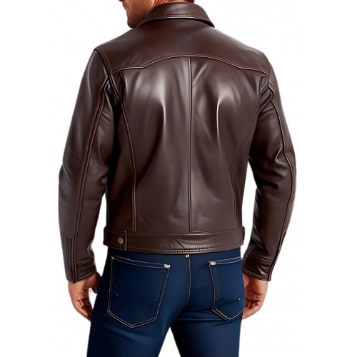 Blouson type western en agneau marron modèle Chris