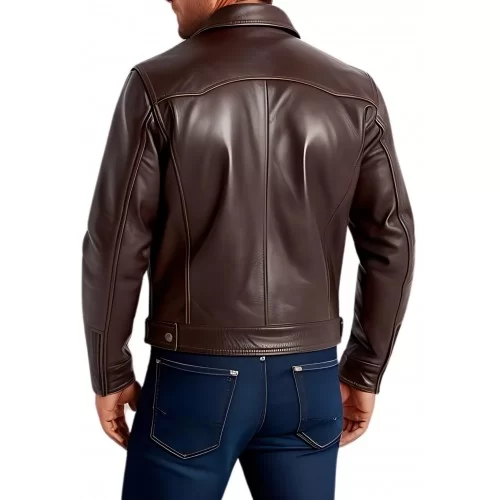 Blouson type western en agneau marron modèle Chris