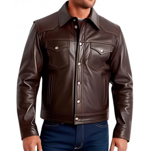 Blouson type western en agneau marron modèle Chris