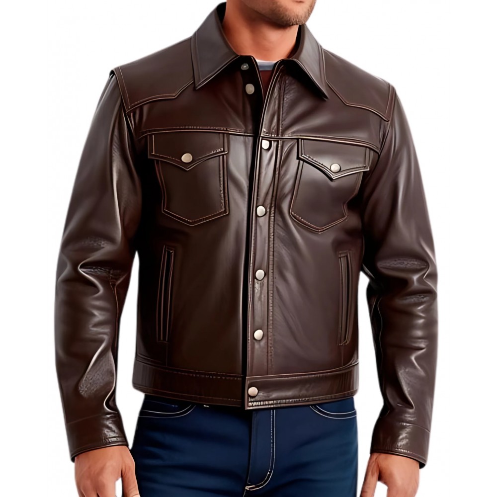 Blouson type western en agneau marron modèle Chris