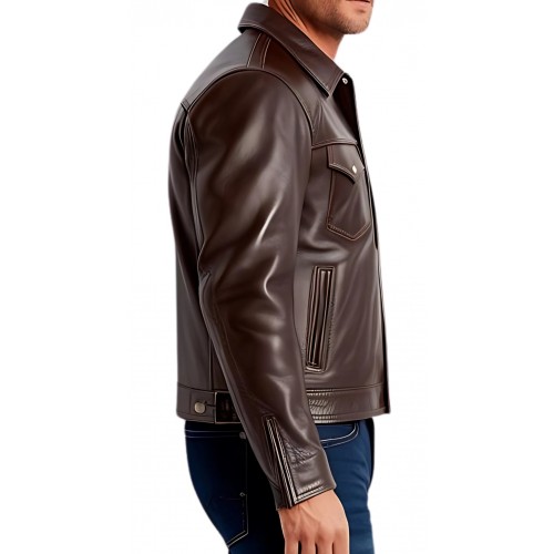 Blouson type western en agneau marron modèle Chris