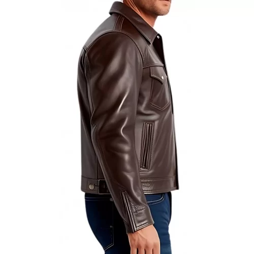 Blouson type western en agneau marron modèle Chris