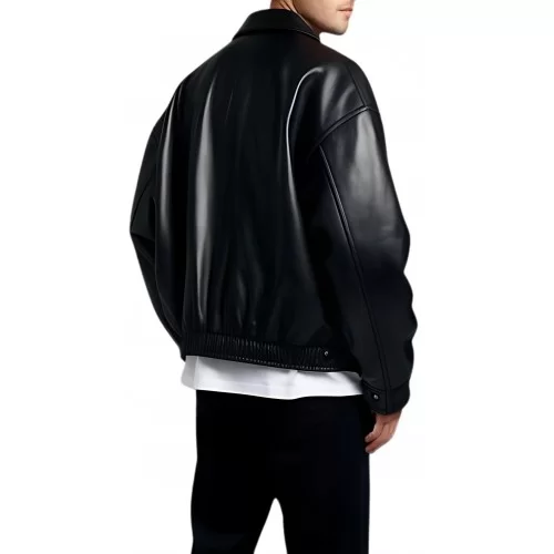 Blouson cuir oversize en agneau noir modèle Arolin