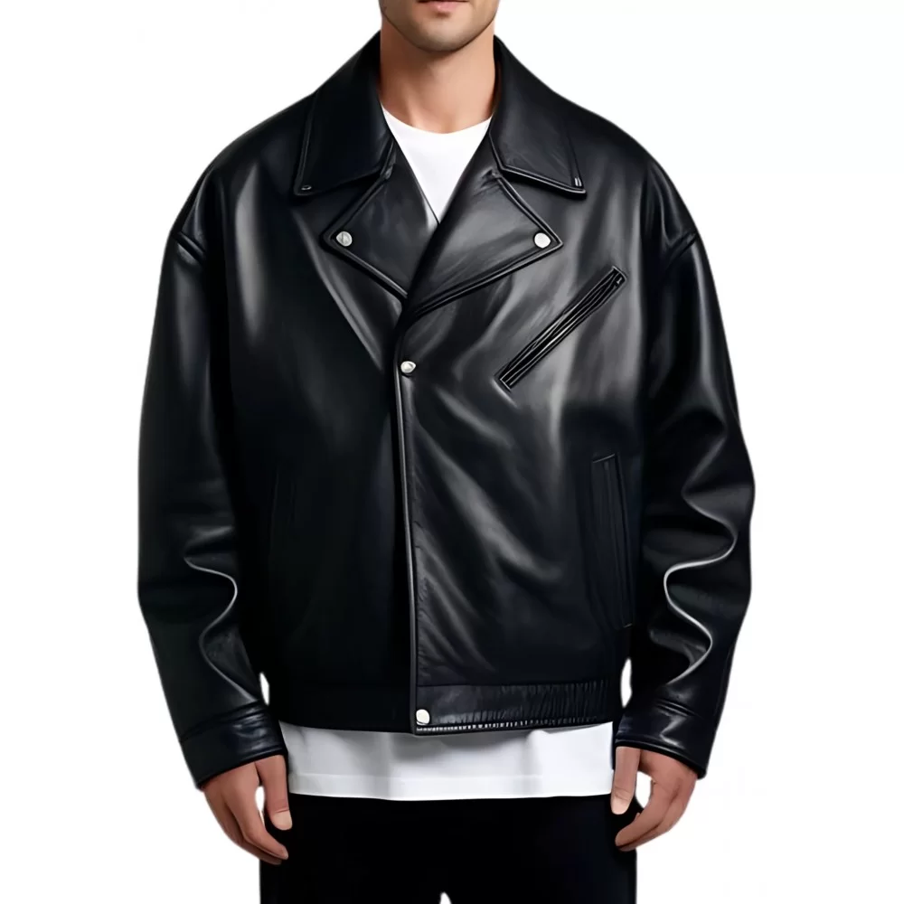 Blouson cuir oversize en agneau noir modèle Arolin