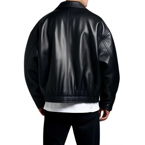 Blouson cuir oversize en agneau noir modèle Arolin
