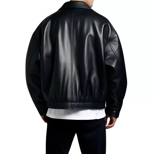 Blouson cuir oversize en agneau noir modèle Arolin